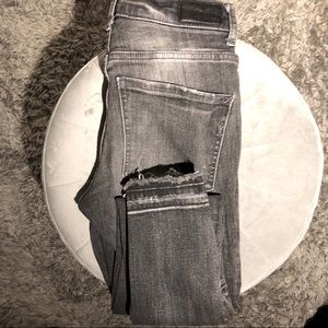 Grey Split Leg High-Waisted Denim Jeans